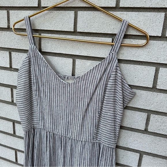 NWT 4our Dreamers Stripe Smocked Midi Dress White Navy Blue Spice Linen Cotton - Picture 2 of 12